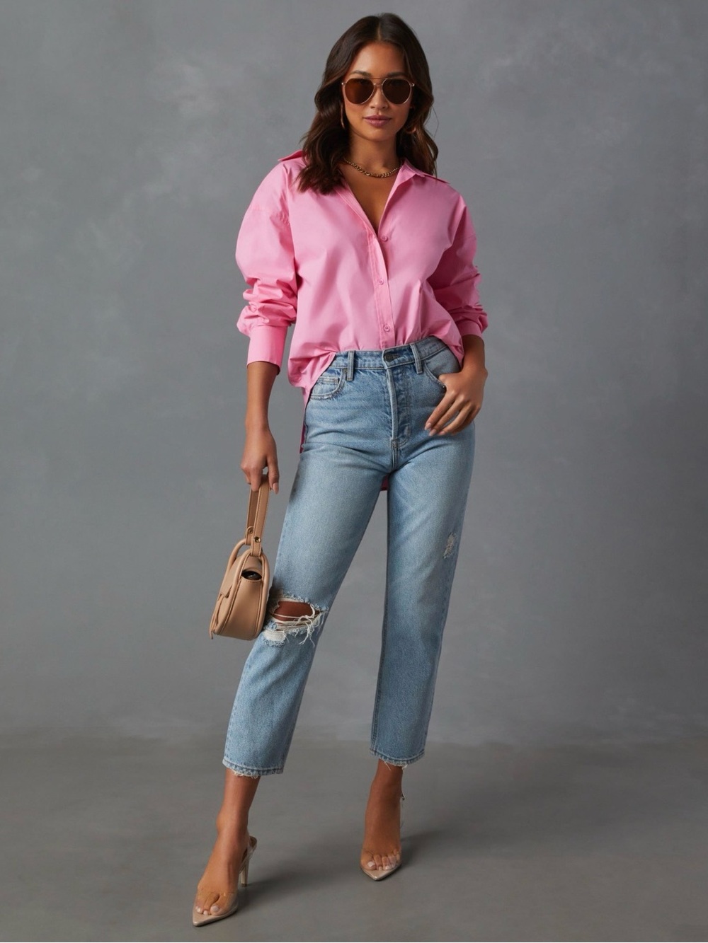 Women’s Relaxed Button-Up Blouse in Pink
